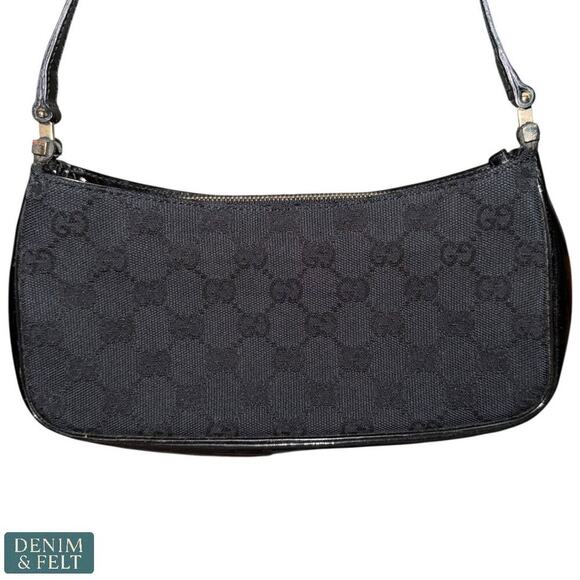 Gucci Black GG Monogram Mini Shoulder Bag with Patent Leather Trim, Vintage - Picture 9 of 16